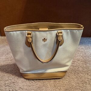 Authentic Tory Burch White and Tan Tote Bag